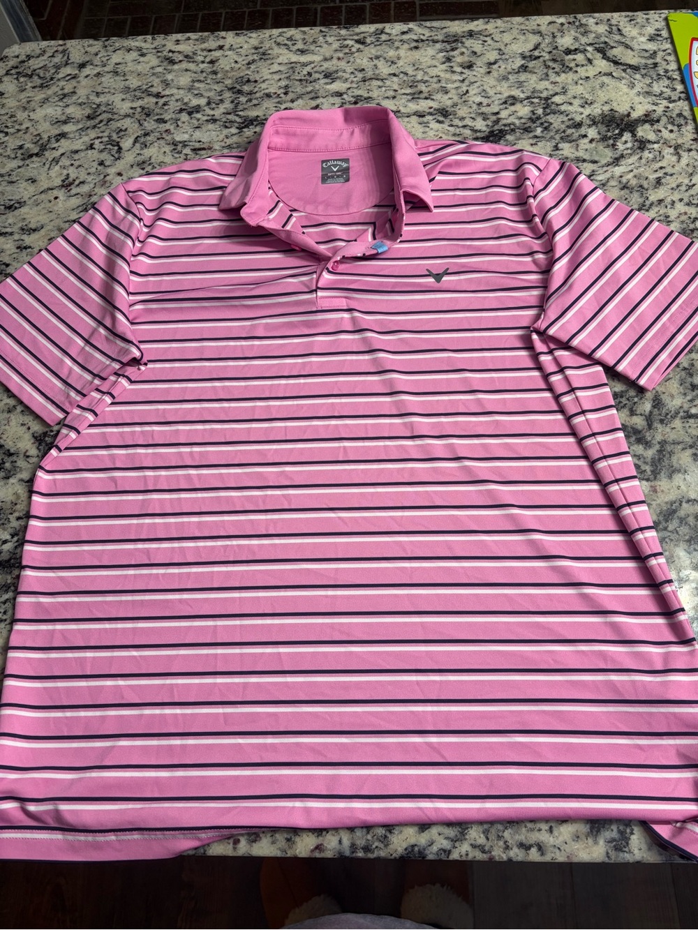 Callaway Men’s Pink Striped Golf Polo with Navy & White Accents